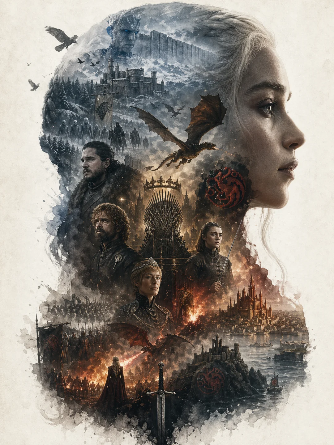 Game of Thrones collectible epic narrative poster with Daenerys silhouette