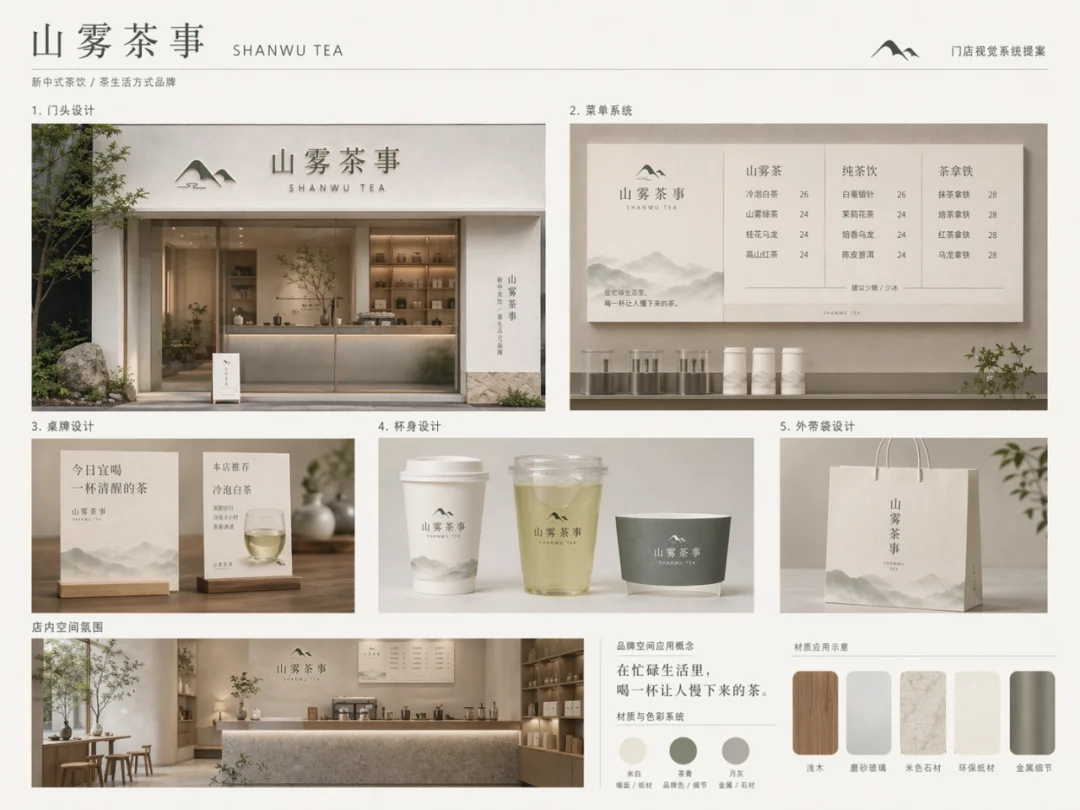 Offline store visual extension for Shanwu Tea retail space