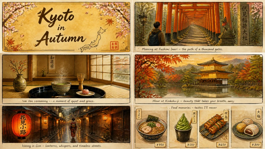 6-panel travel journal example