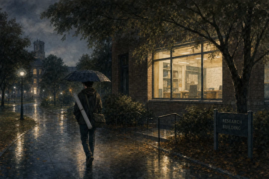 Rainy night lab building